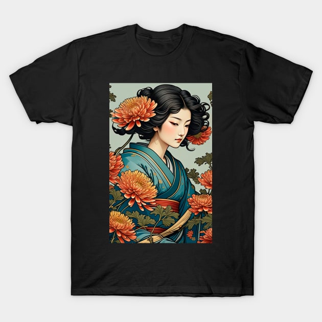 Chrysanthemum Girl T-Shirt by paisdelasmaquinas